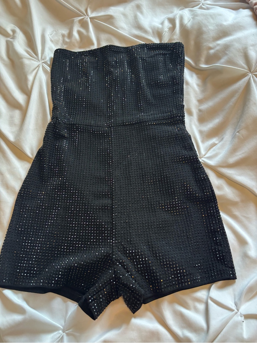 Strapless Black Sequin Women's Shorts Romper
